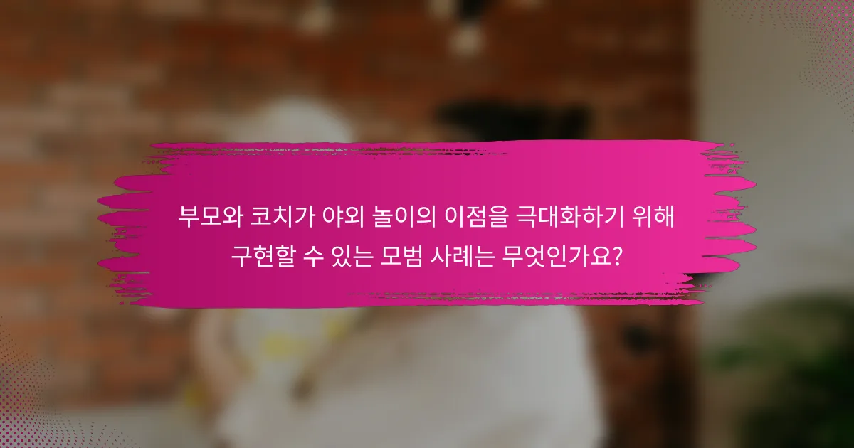 부모와 코치가 야외 놀이의 이점을 극대화하기 위해 구현할 수 있는 모범 사례는 무엇인가요?